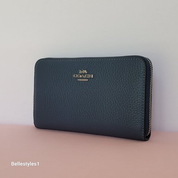 COACH Pebbled Leather Medium ID Window Zip-Around Wallet- Denim color 🎈$118 - Picture 6 of 16